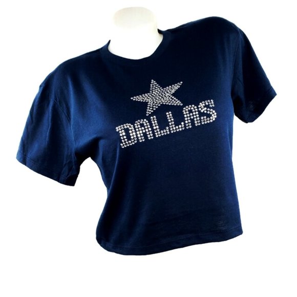 Dallas navy cropped top with rhinestone crystals. - Picture 2 of 4